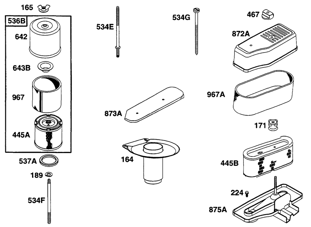 Air Cleaner Grps 2 Diagram and Parts List for 253702-0159-XX  Briggs and Stratton Engine
